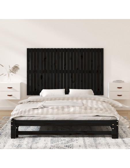 Testiera da Parete Nera 147x3x90 cm in Legno Massello di Pino