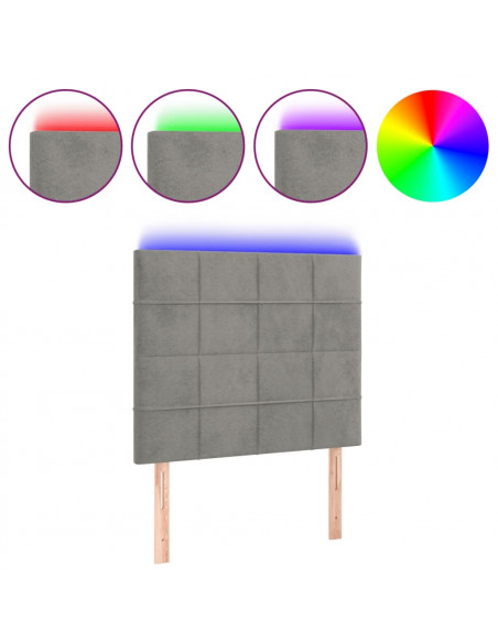 Testiera a LED Grigio Chiaro 90x5x118/128 cm in Velluto