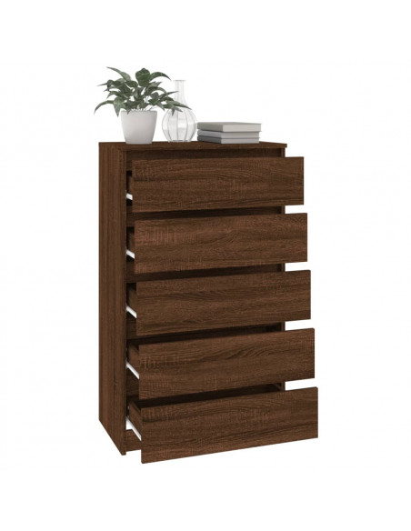 Cassettiera Rovere Marrone 60x36x103 cm in Legno Multistrato