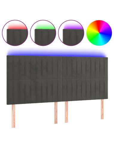 Testiera a LED GrigioScuro 160x5x118/128cm in Velluto