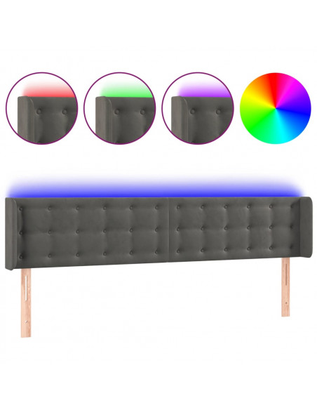 Testiera a LED Grigio Scuro 163x16x78/88 cm in Velluto