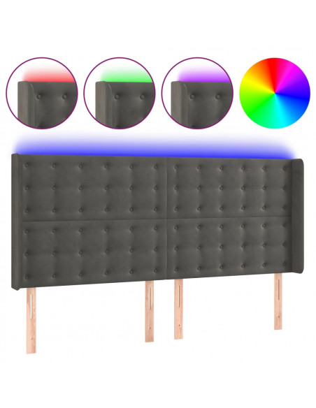 Testiera a LED Grigio Scuro 163x16x118/128cm in Velluto