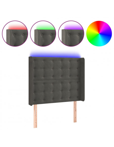 Testiera a LED Grigio Scuro 83x16x118/128 cm in Velluto