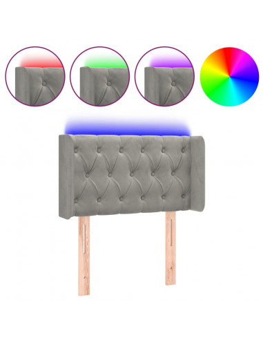 Testiera a LED Grigio Chiaro 83x16x78/88 cm in Velluto