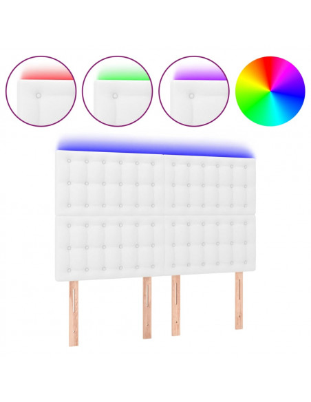 Testiera a LED Bianco 144x5x118/128 cm in Similpelle