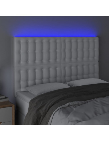 Testiera a LED Bianco 144x5x118/128 cm in Similpelle