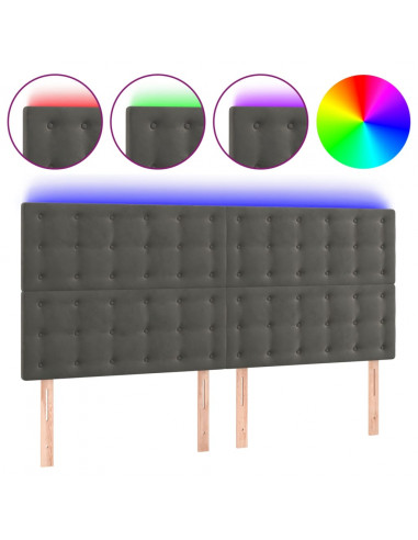 Testiera a LED GrigioScuro 200x5x118/128cm in Velluto