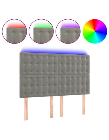 Testiera a LED Grigio Chiaro 144x5x118/128 cm in Velluto