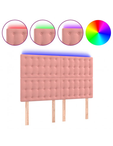 Testiera a LED Rosa 144x5x118/128 cm in Velluto