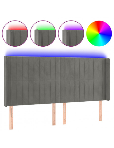 Testiera a LED Grigio Chiaro 163x16x118/128 cm in Velluto