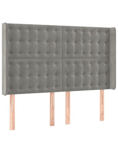 Testiera a LED Grigio Chiaro 147x16x118/128 cm in Velluto