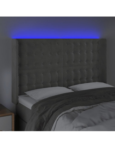 Testiera a LED Grigio Chiaro 147x16x118/128 cm in Velluto