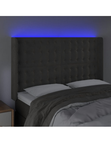 Testiera a LED Grigio Scuro 147x16x118/128cm in Velluto