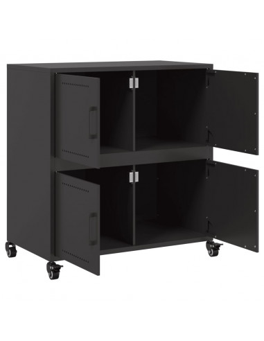 Credenza Nera 68x39x72 cm in Acciaio Laminato a Freddo