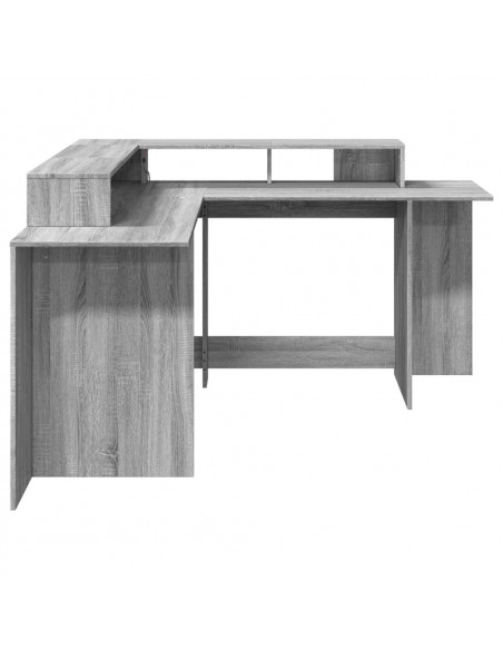 Scrivania con Luci LED Grigio Sonoma 152x152x91cm in Truciolato