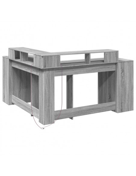 Scrivania con Luci LED Grigio Sonoma 152x152x91cm in Truciolato