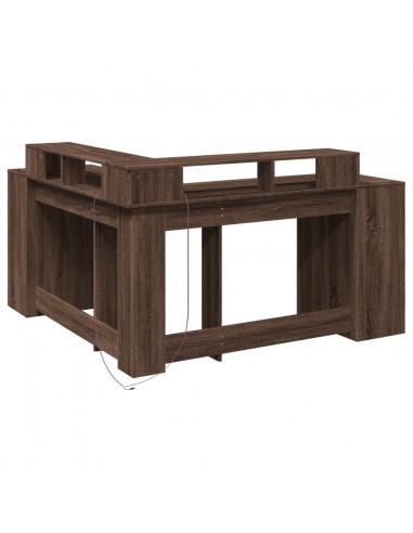 Scrivania con Luci LED Marrone Rovere 152x152x91 cm Truciolato