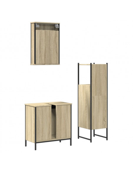 Set Mobili da Bagno 3 pz Rovere Sonoma in Legno Multistrato