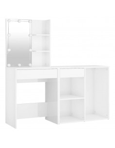 Toeletta LED con Armadietto in Legno Multistrato Bianco Lucido 2