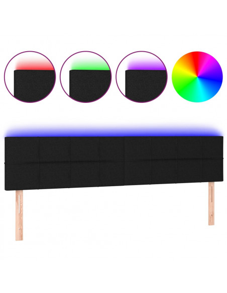 Testiera a LED Nera 200x5x78/88 cm in Tessuto