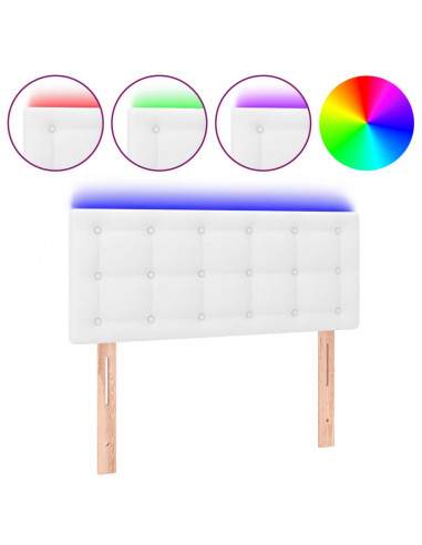 Testiera Bianca a LED 90x5x78/88 cm in Similpelle