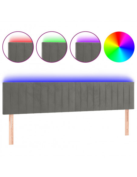 Testiera a LED Grigio Chiaro 180x5x78/88 cm in Velluto