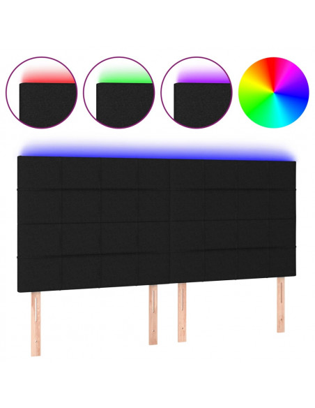 Testiera a LED Nera 160x5x118/128 cm in Tessuto