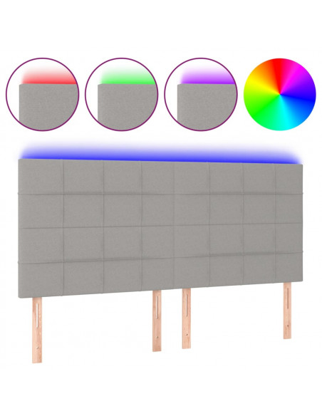 Testiera a LED Grigio Chiaro 180x5x118/128 cm in Tessuto