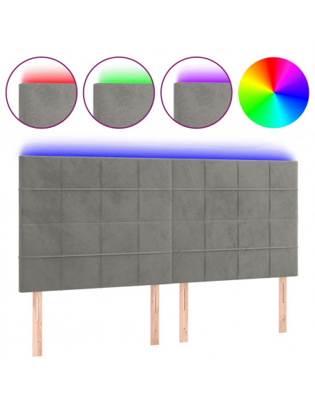 Testiera a LED Grigio Chiaro 180x5x118/128 cm in Velluto