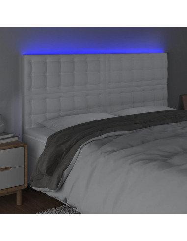 Testiera a LED Bianco 180x5x118/128 cm in Similpelle