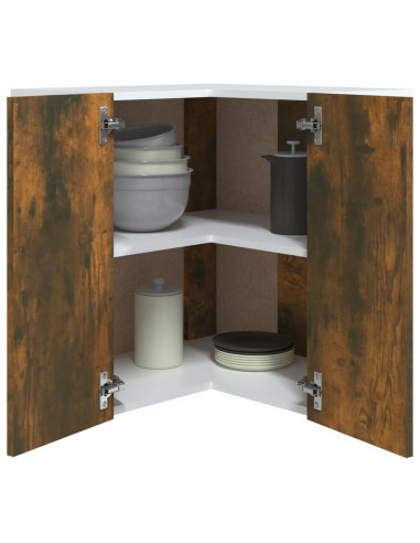 Mobile Pensile Angolo Rovere Fumo 57x57x60 cm Legno Multistrato