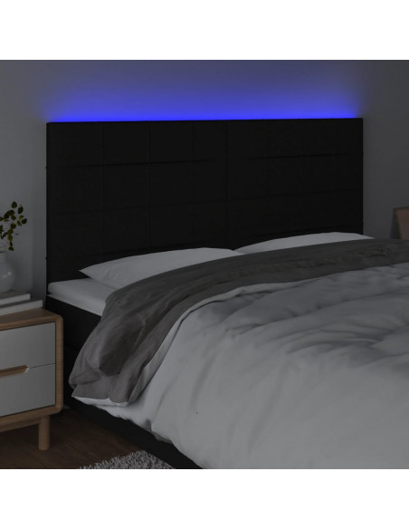 Testiera a LED Nera 180x5x118/128 cm in Tessuto