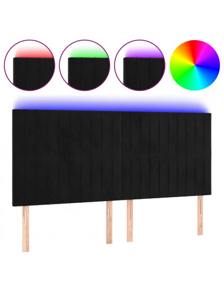 Testiera a LED Nera 200x5x118/128cm in Velluto