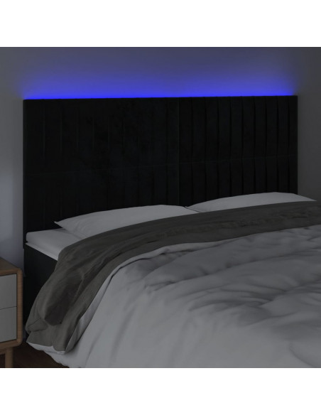 Testiera a LED Nera 200x5x118/128cm in Velluto