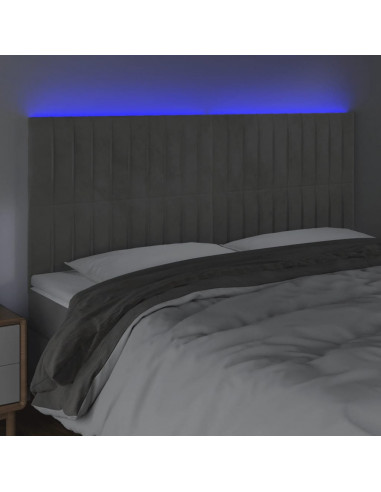 Testiera a LED Grigio Chiaro 180x5x118/128 cm in Velluto