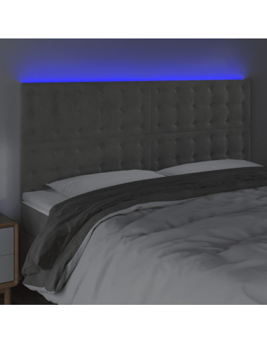 Testiera a LED Grigio Chiaro 160x5x118/128 cm in Velluto