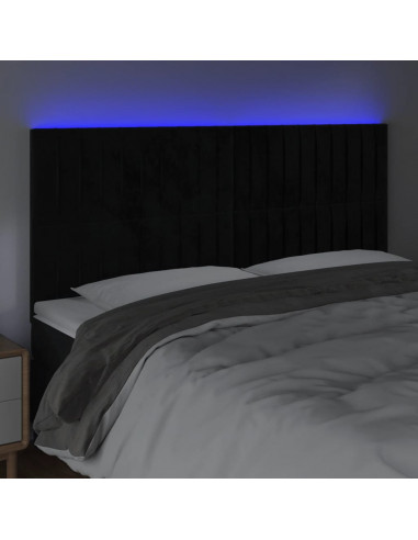 Testiera a LED Nera 180x5x118/128 cm in Velluto