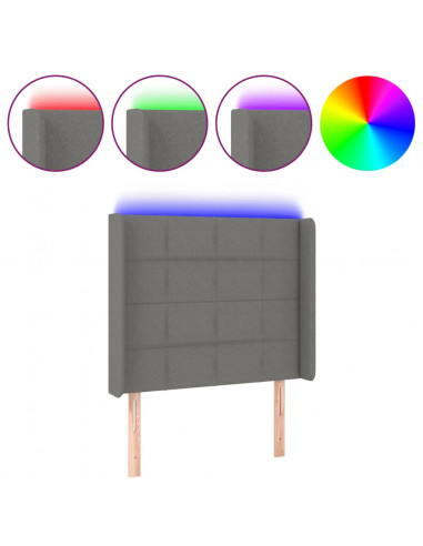 Testiera a LED Grigio Scuro 93x16x118/128 cm in Tessuto
