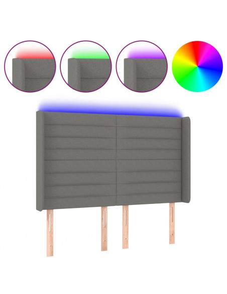 Testiera a LED GrigioScuro 147x16x118/128cm inTessuto