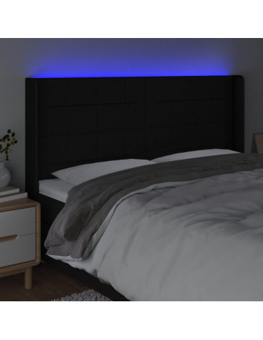 Testiera a LED Nera 203x16x118/128 cm in Tessuto