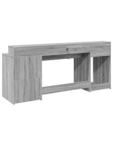 Scrivania con Luci LED Grigio Sonoma 200x55x91cm in Truciolato