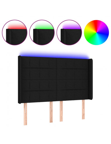 Testiera a LED Nera 147x16x118/128 cm in Tessuto