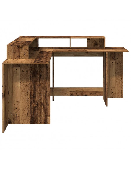 Scrivania con Luci LED Legno Antico 152x152x91 cm in Truciolato