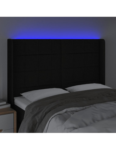 Testiera a LED Nera 147x16x118/128 cm in Tessuto