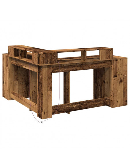 Scrivania con Luci LED Legno Antico 152x152x91 cm in Truciolato