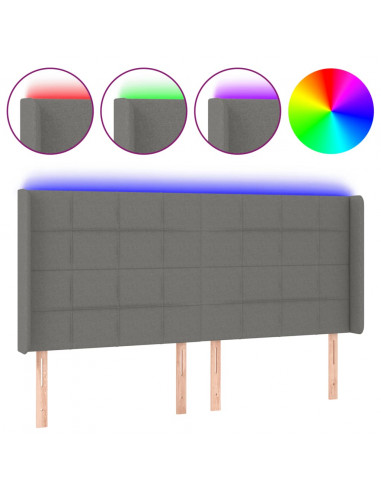 Testiera a LED GrigioScuro 163x16x118/128cm inTessuto