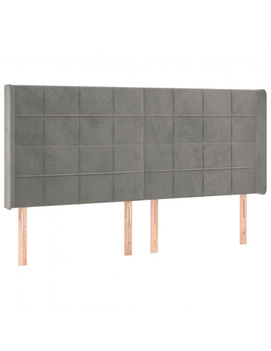 Testiera a LED Grigio Chiaro 183x16x118/128 cm in Velluto