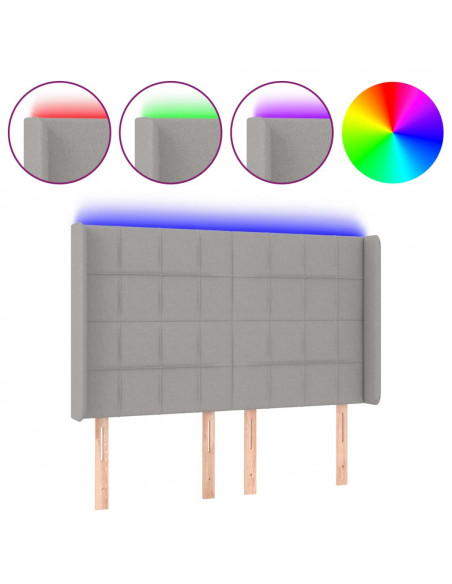 Testiera a LED Grigio Chiaro 147x16x118/128 cm in Tessuto