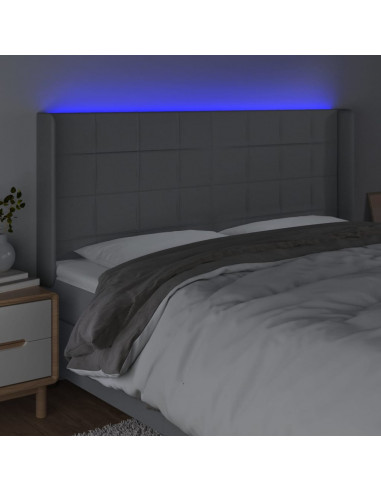 Testiera a LED Grigio Chiaro 183x16x118/128 cm in Tessuto