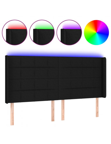 Testiera a LED Nera 183x16x118/128 cm in Tessuto